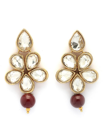 Sukkhi Festive Fashion Gold Plated Faux Beads & Kundan Studded Maroon Necklace with Drop Earring Jewellery Set for Women & Girls|NS107365