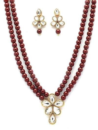 Sukkhi Festive Fashion Gold Plated Faux Beads & Kundan Studded Maroon Necklace with Drop Earring Jewellery Set for Women & Girls|NS107365
