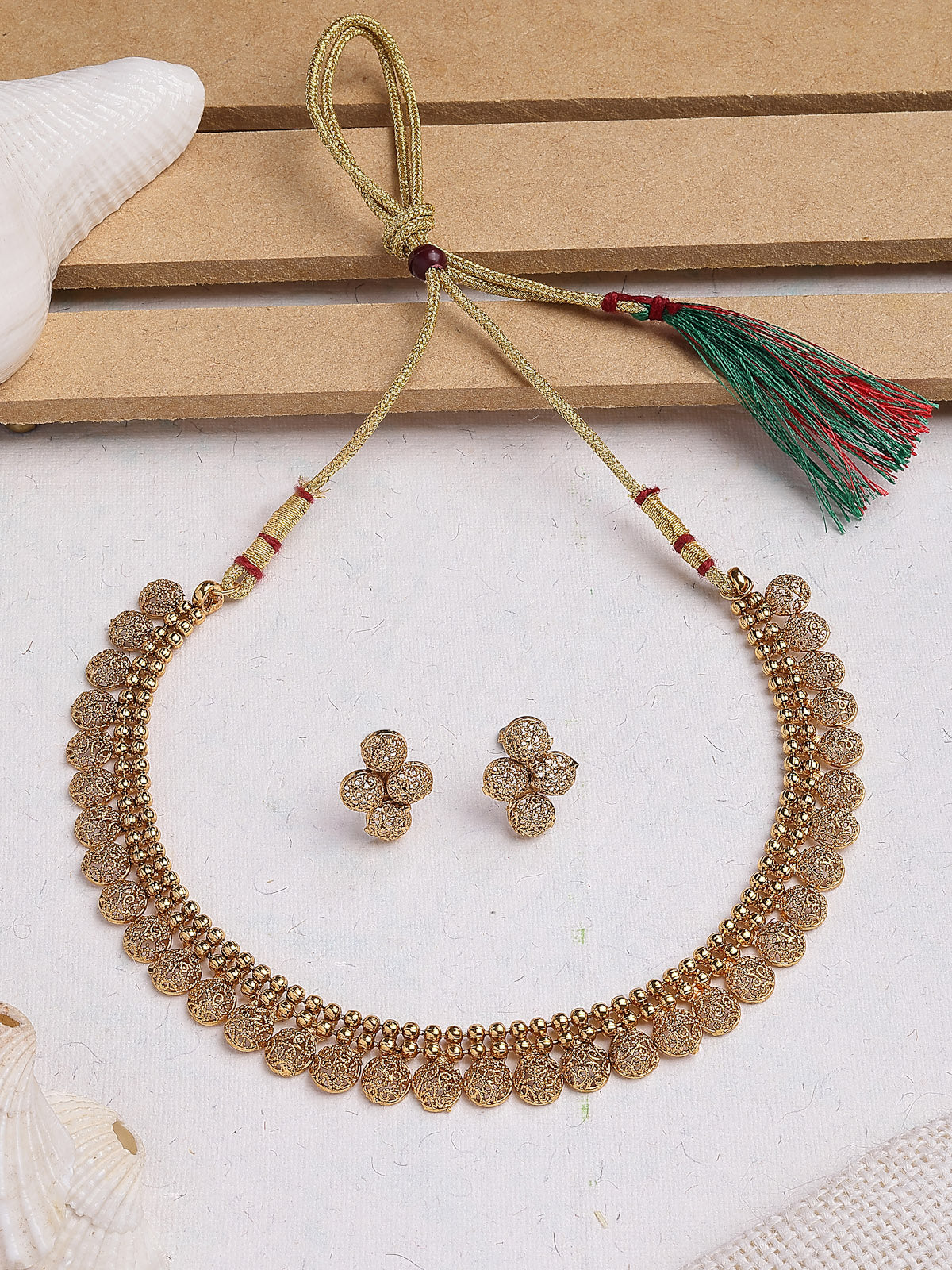 Sukkhi Ethnic Style One Gram Gold Plated with Filigree Design Choker Necklace & Studs Earrings Jewelley Set for Women & Girls |NS107366