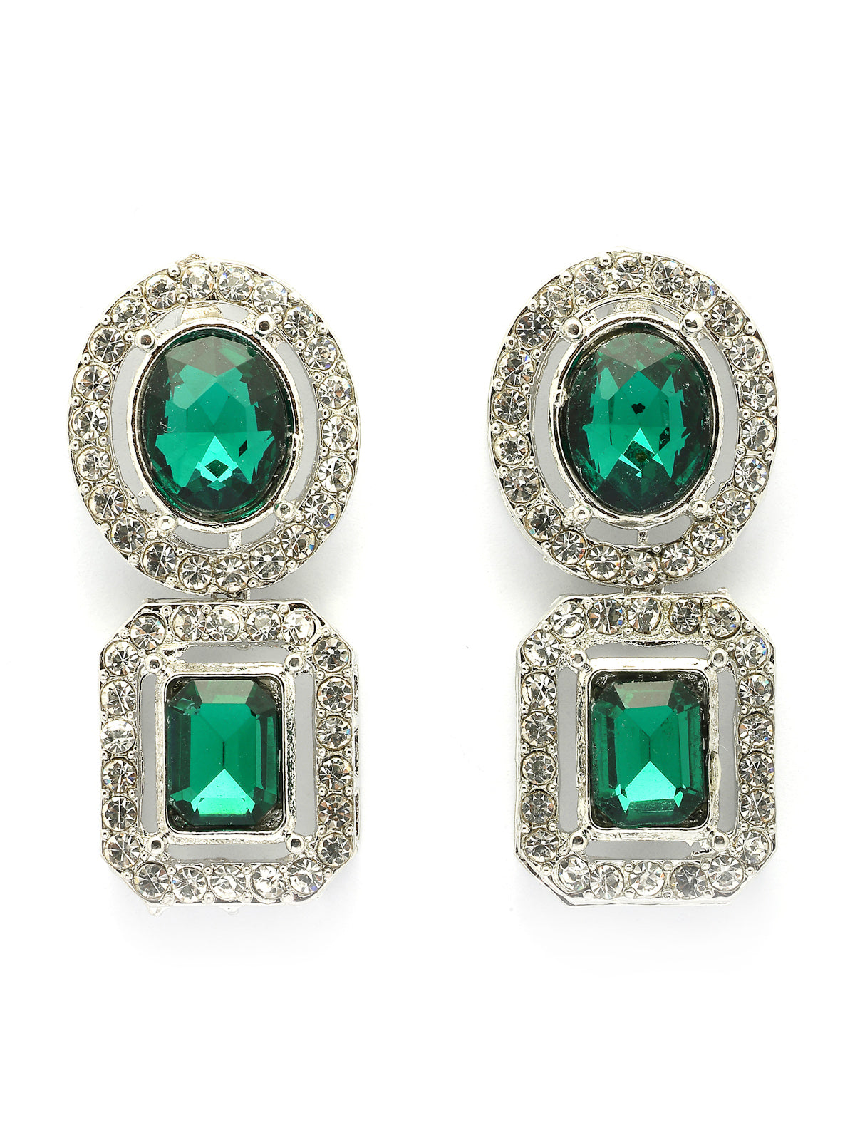 Sukkhi Dazzling Fashionable AD Stone Diamonds Embellished Geometry Shaped Green Choker Necklace with Drop Earrings Jewellery For Women & Girls|NS107367