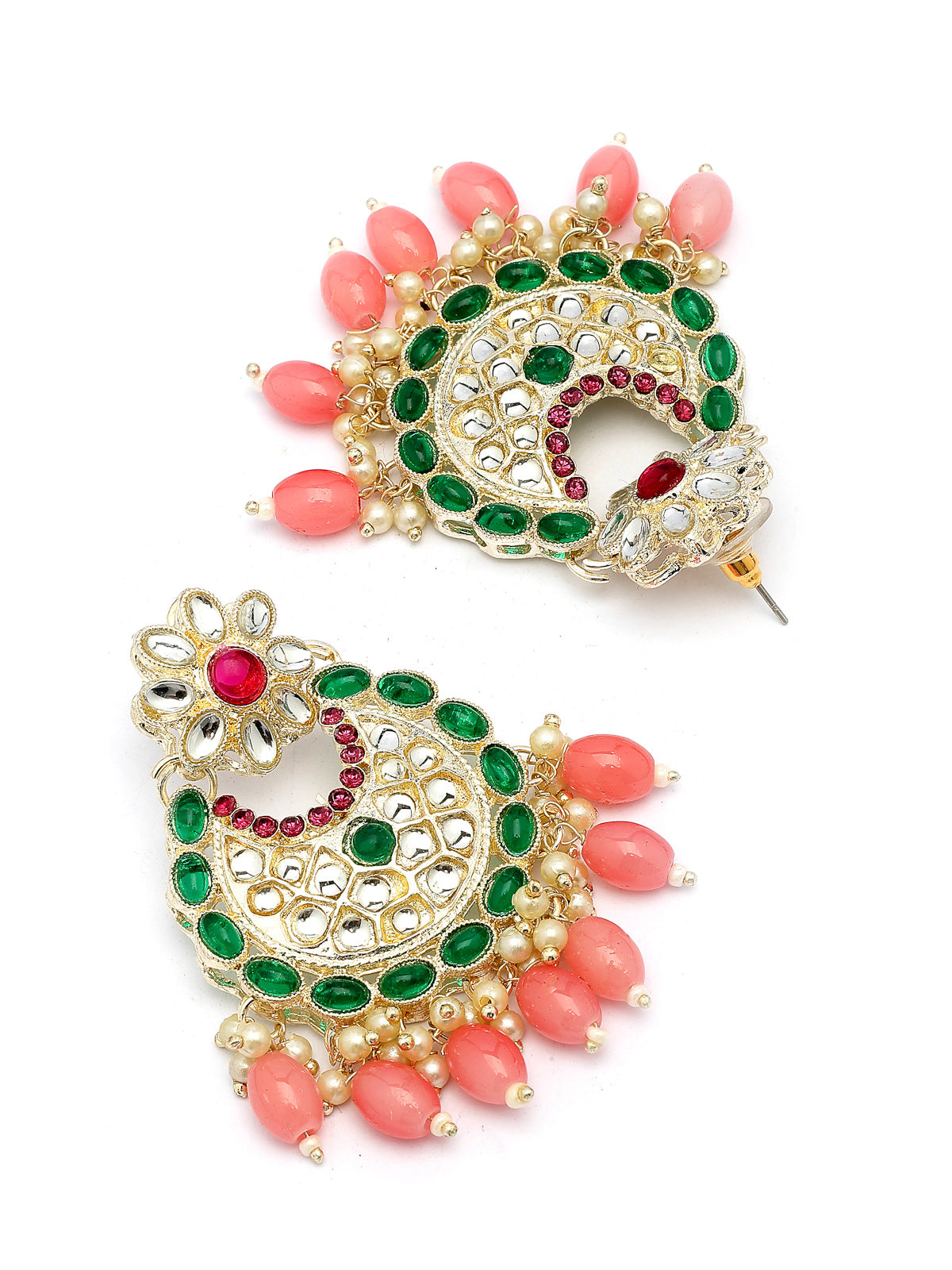 Sukkhi All-Season Fashionable Gold Plated Green & Pink Meenakari Lotus with Multistrand Pearls Choker Necklace Chandbali Earring & Ring Jewellery Set For Women & Girls|NS107369