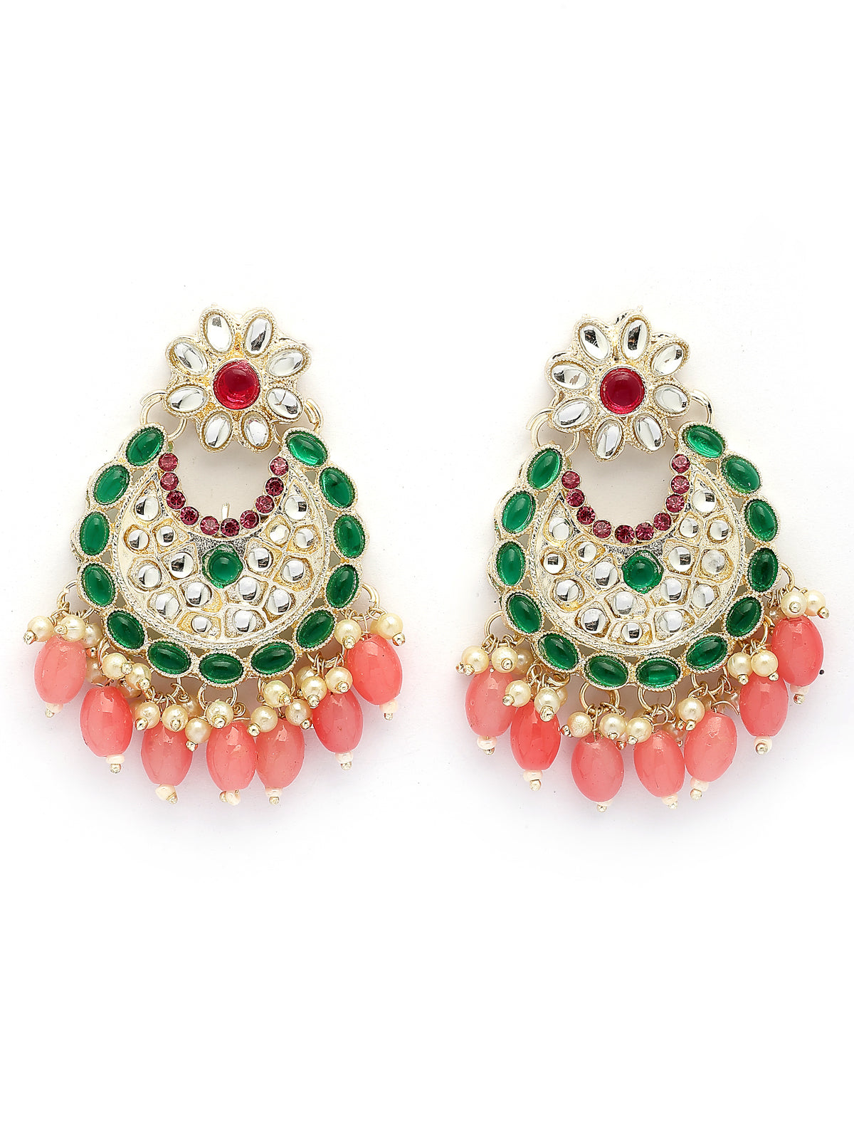 Sukkhi All-Season Fashionable Gold Plated Green & Pink Meenakari Lotus with Multistrand Pearls Choker Necklace Chandbali Earring & Ring Jewellery Set For Women & Girls|NS107369