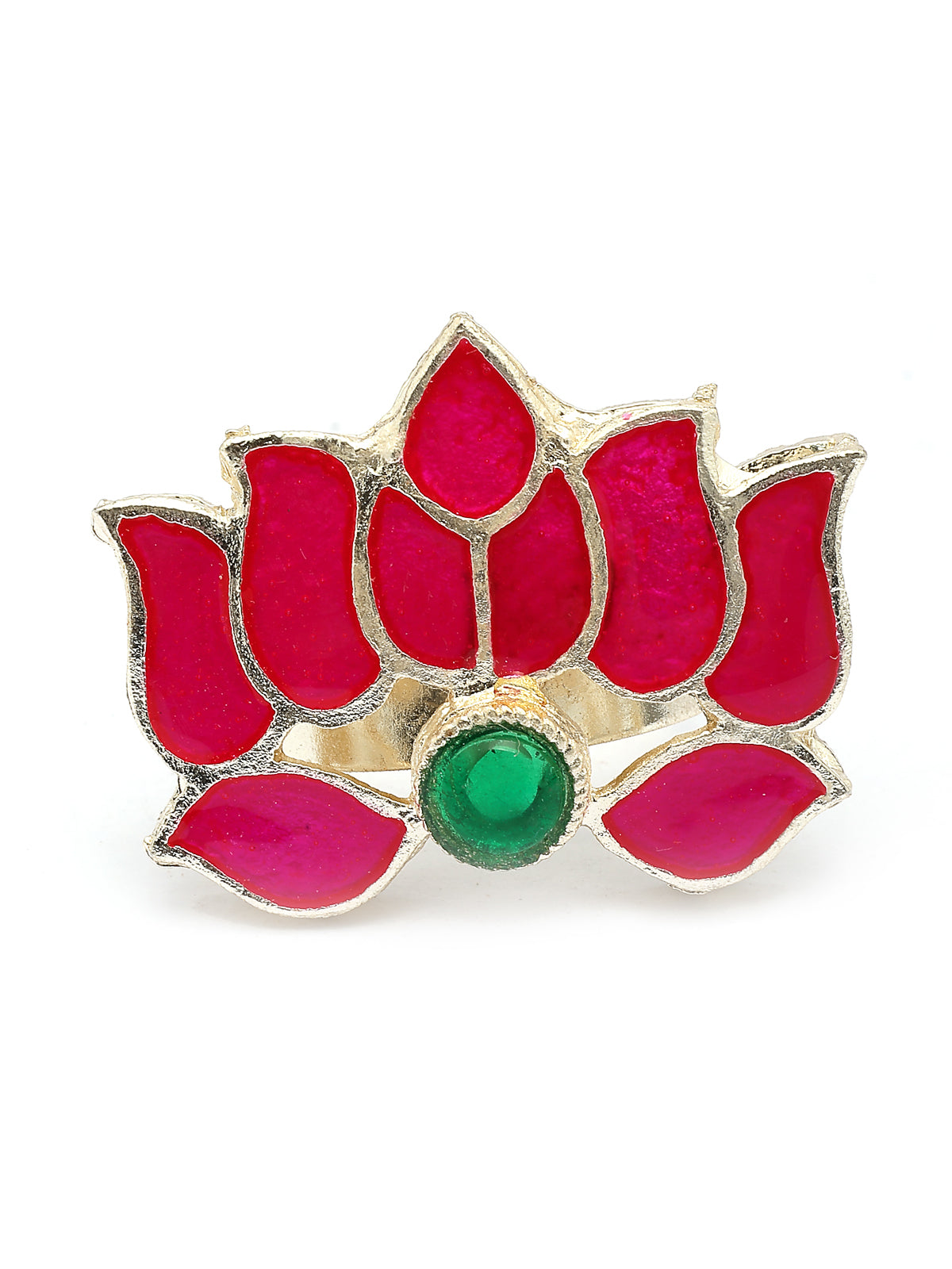 Sukkhi All-Season Fashionable Gold Plated Green & Pink Meenakari Lotus with Multistrand Pearls Choker Necklace Chandbali Earring & Ring Jewellery Set For Women & Girls|NS107369