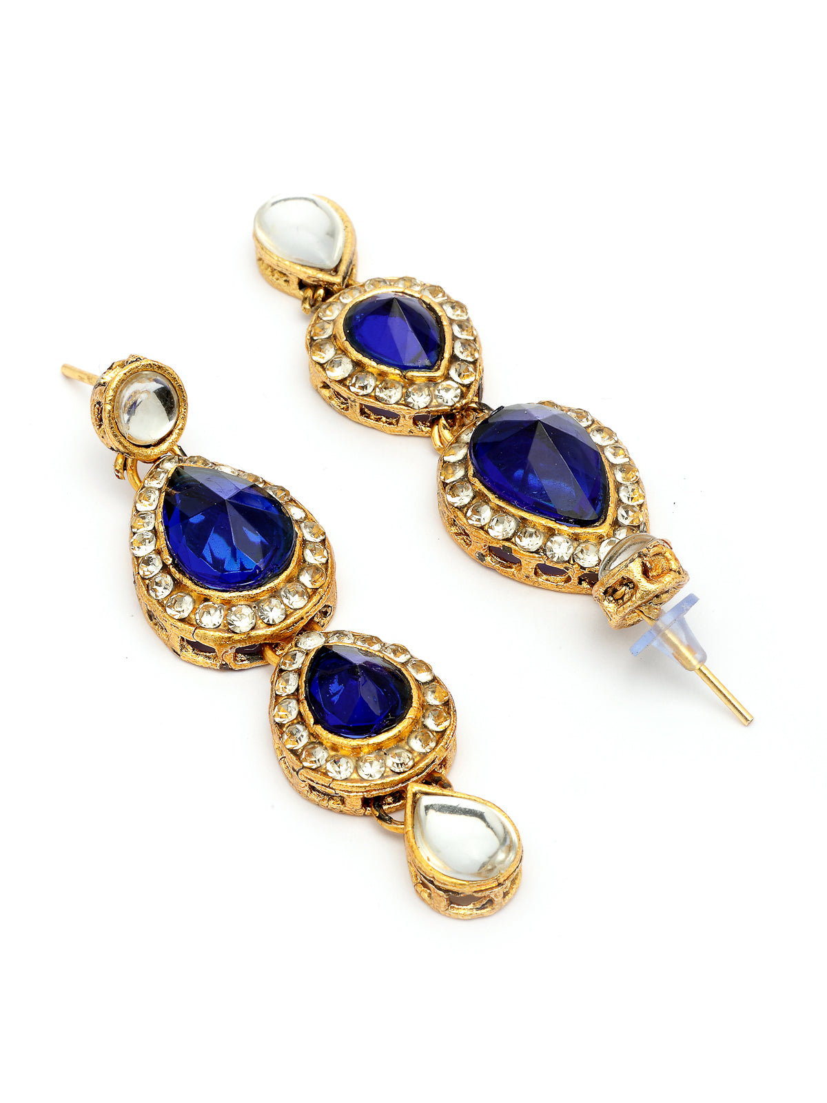 Sukkhi Elegant Stylish Gold Plated Kundan Studded Blue Choker Necklace with Drop Earring Maangtikka Jewellery Set for Women & Girls|NS107370