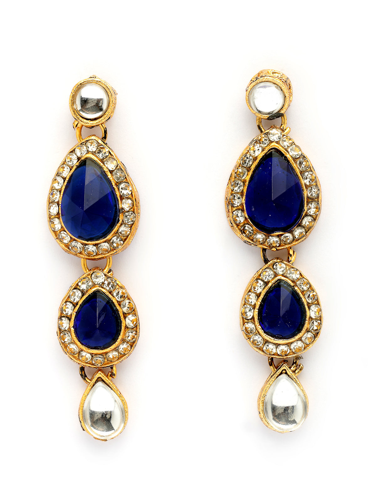 Sukkhi Elegant Stylish Gold Plated Kundan Studded Blue Choker Necklace with Drop Earring Maangtikka Jewellery Set for Women & Girls|NS107370