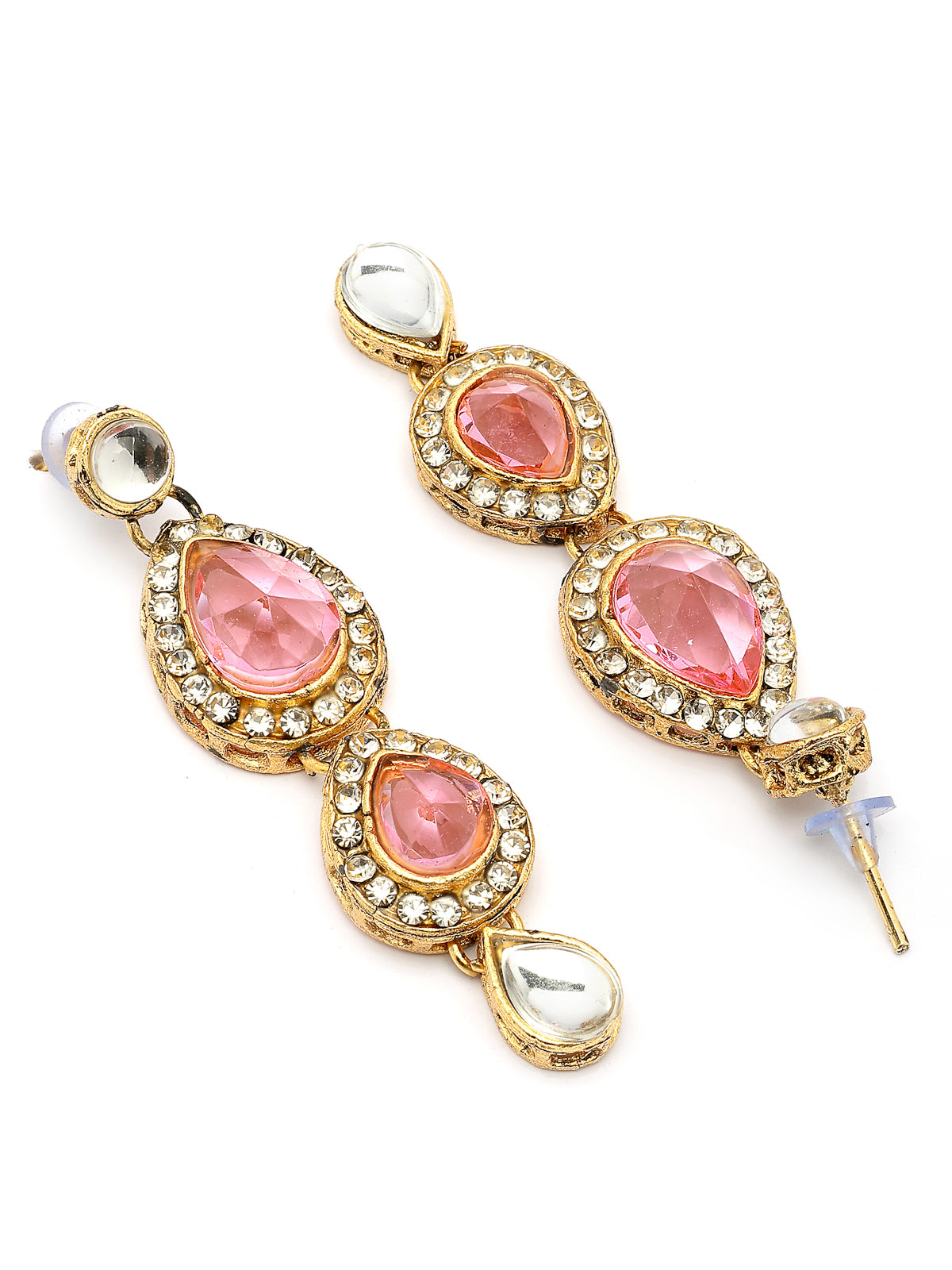 Sukkhi Elegant Stylish Gold Plated Kundan Studded Pink Choker Necklace with Drop Earring Maangtikka Jewellery Set for Women & Girls|NS107371