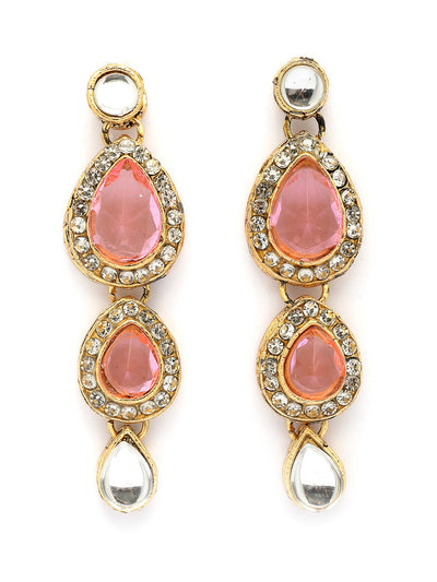 Sukkhi Elegant Stylish Gold Plated Kundan Studded Pink Choker Necklace with Drop Earring Maangtikka Jewellery Set for Women & Girls|NS107371