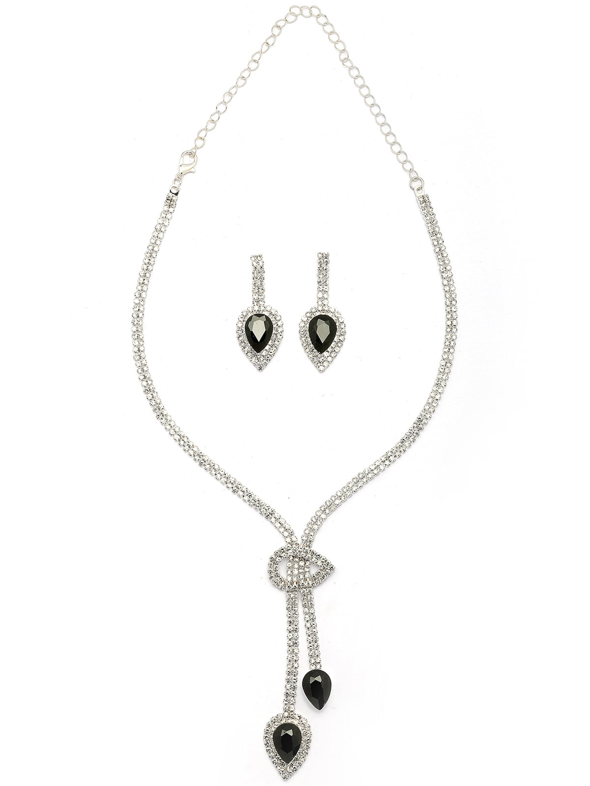 Sukkhi Sparkling Fashionable Rhodium Plated Silver AD Stone Diamond Studded Choker Necklace with Drop Earring Jewellery Set for Women & Girls| Perfect for All Festive Occasions|NS107373