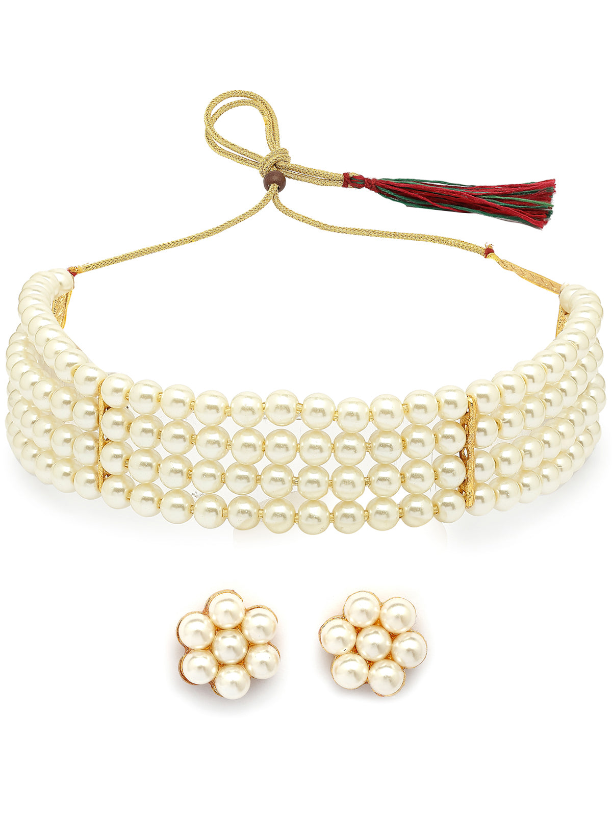 Sukkhi Decent Western & Traditional Fashion Style Faux Pearls Choker Necklace with Floral Studs Earring Jewellery Set For Women & Girls|NS107374