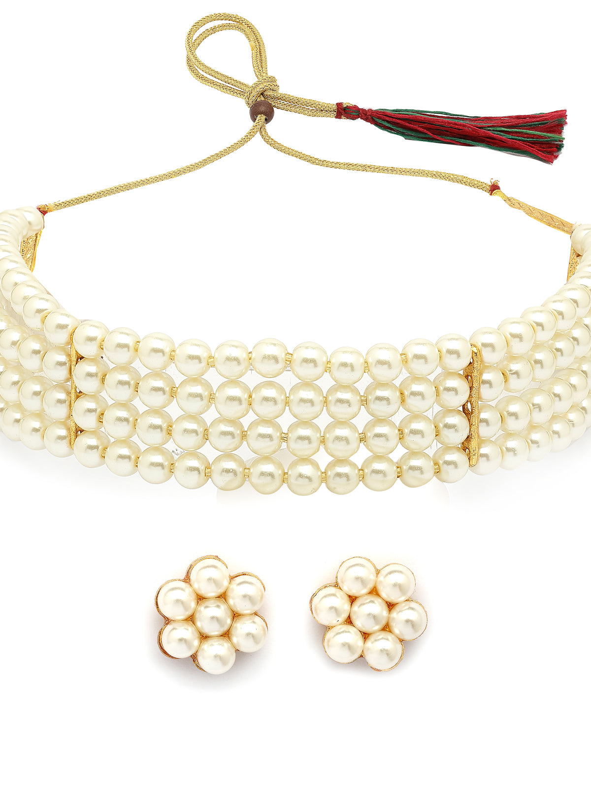 Sukkhi Decent Western & Traditional Fashion Style Faux Pearls Choker Necklace with Floral Studs Earring Jewellery Set For Women & Girls|NS107374
