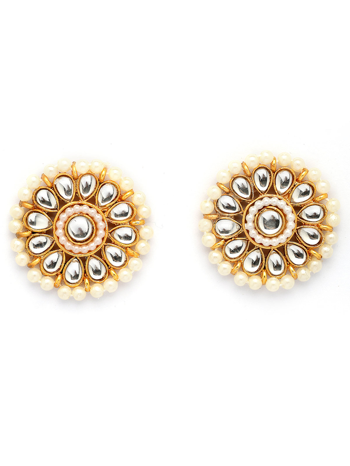 Sukkhi Classic Traditional Gold Tone Plated Kundan Studded Multistrand White Pearls Choker Necklace with Studs Earrings Jewellery Set For Women & Girls |NS107376