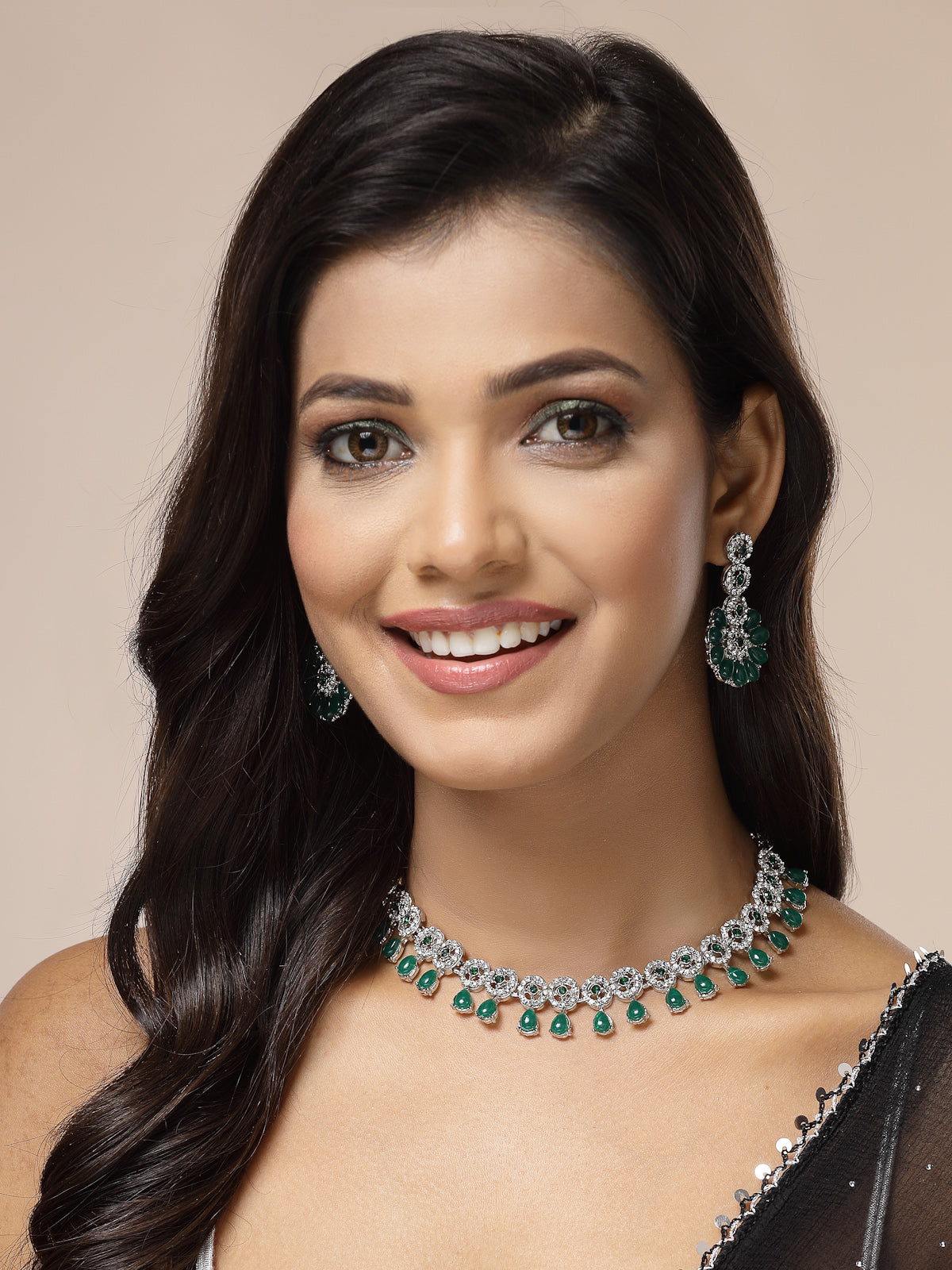 Sukkhi Elegant Fashion Design Kundan & American Diamond Studded Choker Necklace with Dangle Earrings Jewellery For Women & Girls