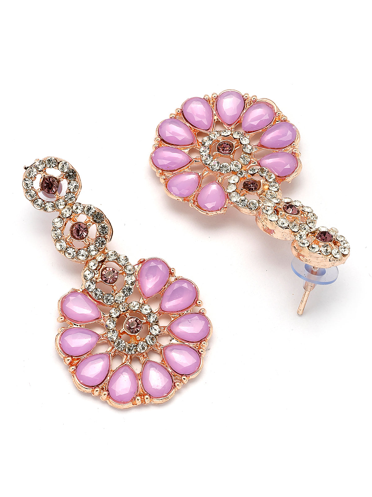 Sukkhi Lovely Fashionable Gold Plated Kundan & American Diamond Studded Pink Purple Choker Necklace With Dangle Earrings Jewellery Set for Women & Girls|NS107379