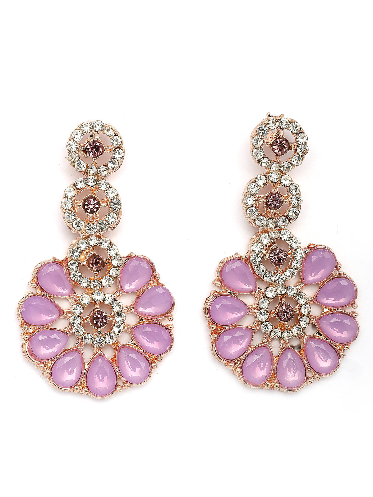 Sukkhi Lovely Fashionable Gold Plated Kundan & American Diamond Studded Pink Purple Choker Necklace With Dangle Earrings Jewellery Set for Women & Girls|NS107379