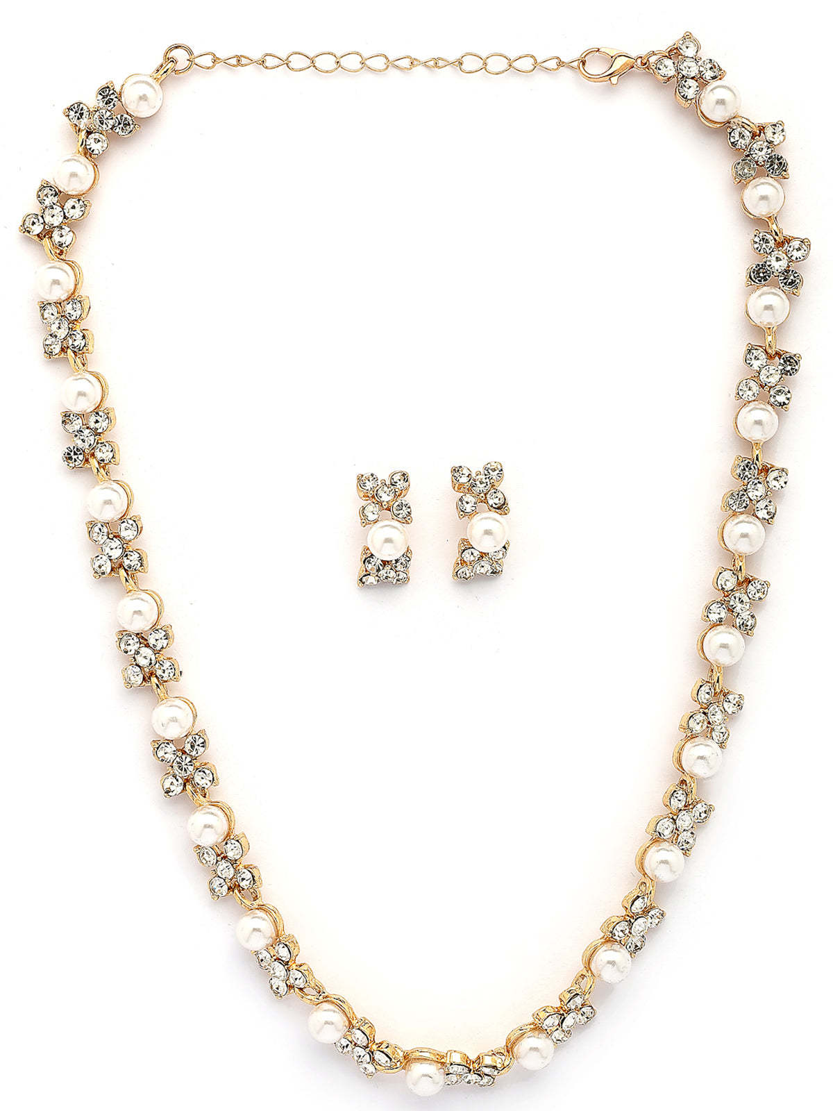 Sukkhi All-Season Stylish Design Gold Plated Faux Pearls Studded White Choker Necklace with Studs Earring Jewellery Set For Women & Girls|NS107382