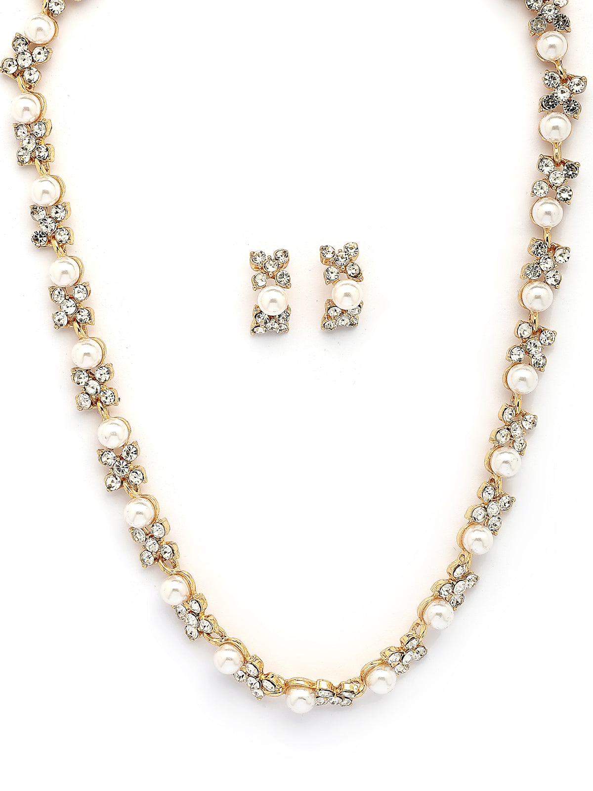 Sukkhi All-Season Stylish Design Gold Plated Faux Pearls Studded White Choker Necklace with Studs Earring Jewellery Set For Women & Girls|NS107382