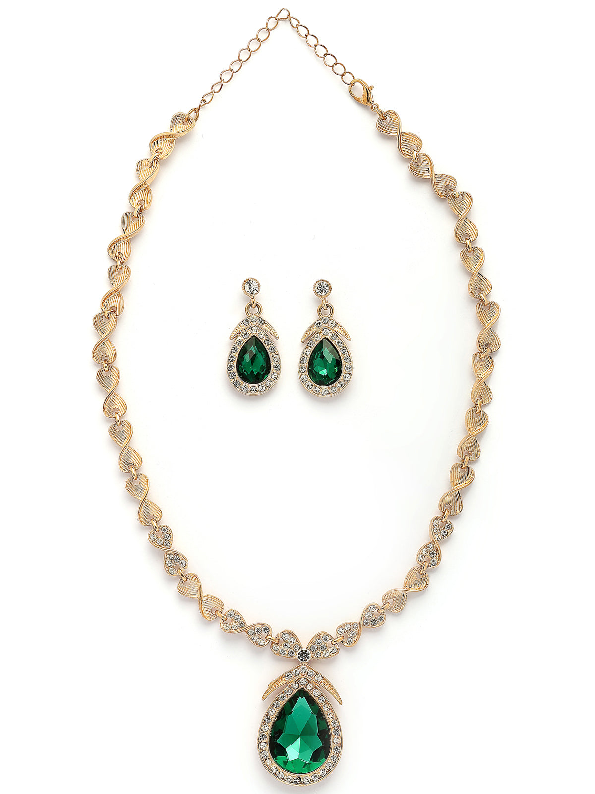 Sukkhi Flawless Fashion Design Gold Plated AD Stones Studded Green Choker Necklace with Drop Earrings Jewellery Set for Women & Girls|NS107383