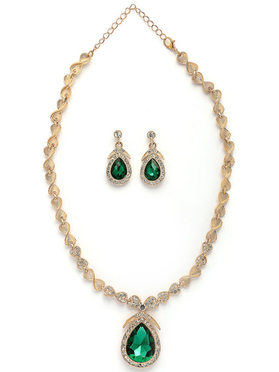 Sukkhi Flawless Fashion Design Gold Plated AD Stones Studded Green Choker Necklace with Drop Earrings Jewellery Set for Women & Girls|NS107383