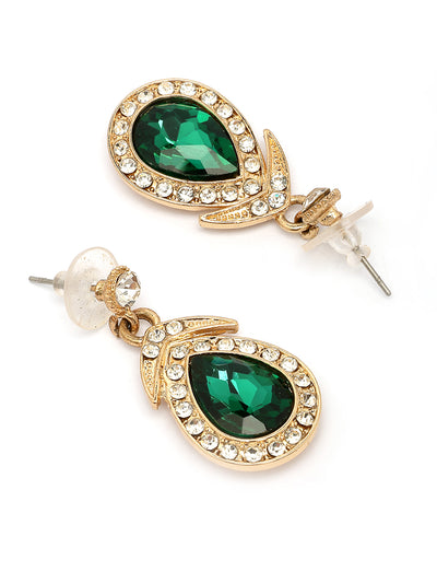 Sukkhi Flawless Fashion Design Gold Plated AD Stones Studded Green Choker Necklace with Drop Earrings Jewellery Set for Women & Girls|NS107383