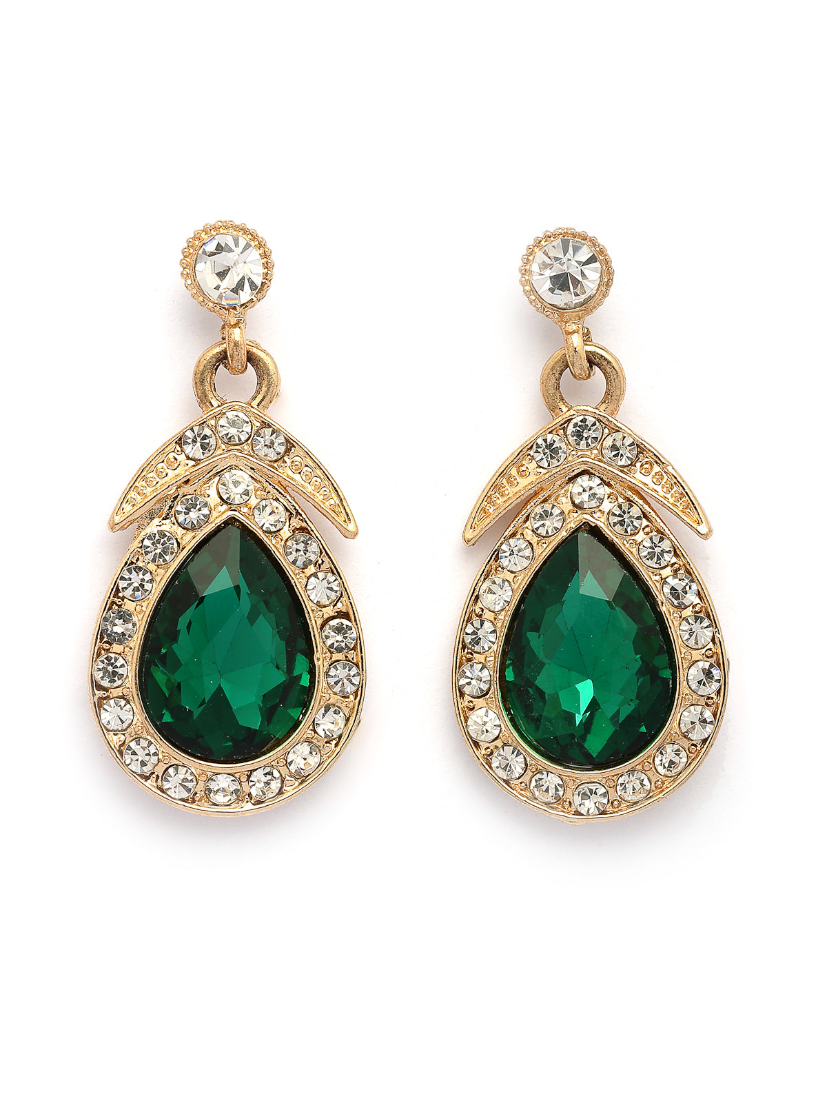 Sukkhi Flawless Fashion Design Gold Plated AD Stones Studded Green Choker Necklace with Drop Earrings Jewellery Set for Women & Girls|NS107383