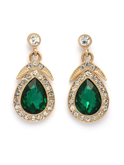 Sukkhi Flawless Fashion Design Gold Plated AD Stones Studded Green Choker Necklace with Drop Earrings Jewellery Set for Women & Girls|NS107383