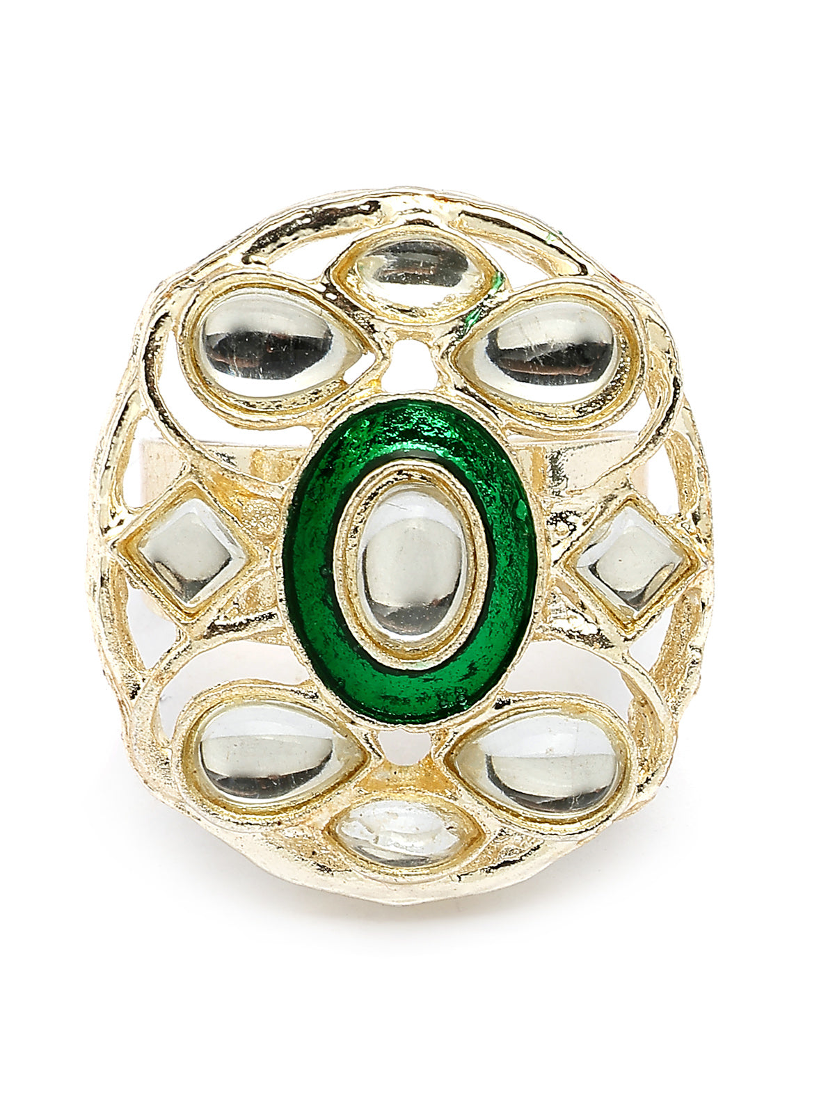 Sukkhi Elegant Fashion Design Gold Plated Pink Green Beads Cluster Drop Kundan Studded Along with Meenakari Work Choker Necklace Drop Earrings & Ring Jewellery For Women & Girls|NS107384