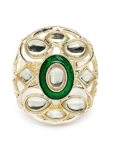 Sukkhi Elegant Fashion Design Gold Plated Pink Green Beads Cluster Drop Kundan Studded Along with Meenakari Work Choker Necklace Drop Earrings & Ring Jewellery For Women & Girls|NS107384