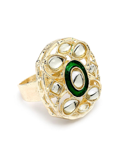 Sukkhi Elegant Fashion Design Gold Plated Pink Green Beads Cluster Drop Kundan Studded Along with Meenakari Work Choker Necklace Drop Earrings & Ring Jewellery For Women & Girls|NS107384