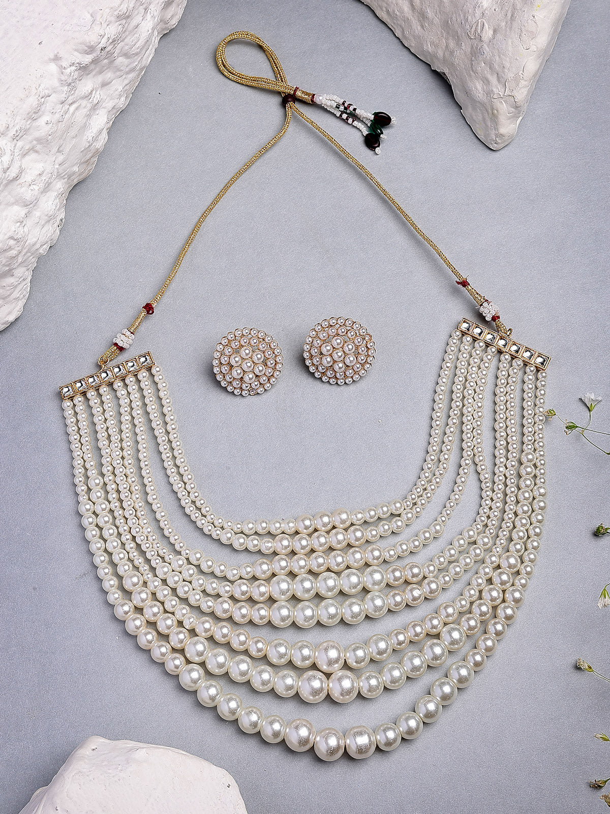 Sukkhi Beautiful Bright Gold Plated Handmade Multilayer Pearls Choker Necklace with Studs Earring Jewellery Set For Women & Girls|Perfect for All Occasions|NS107385