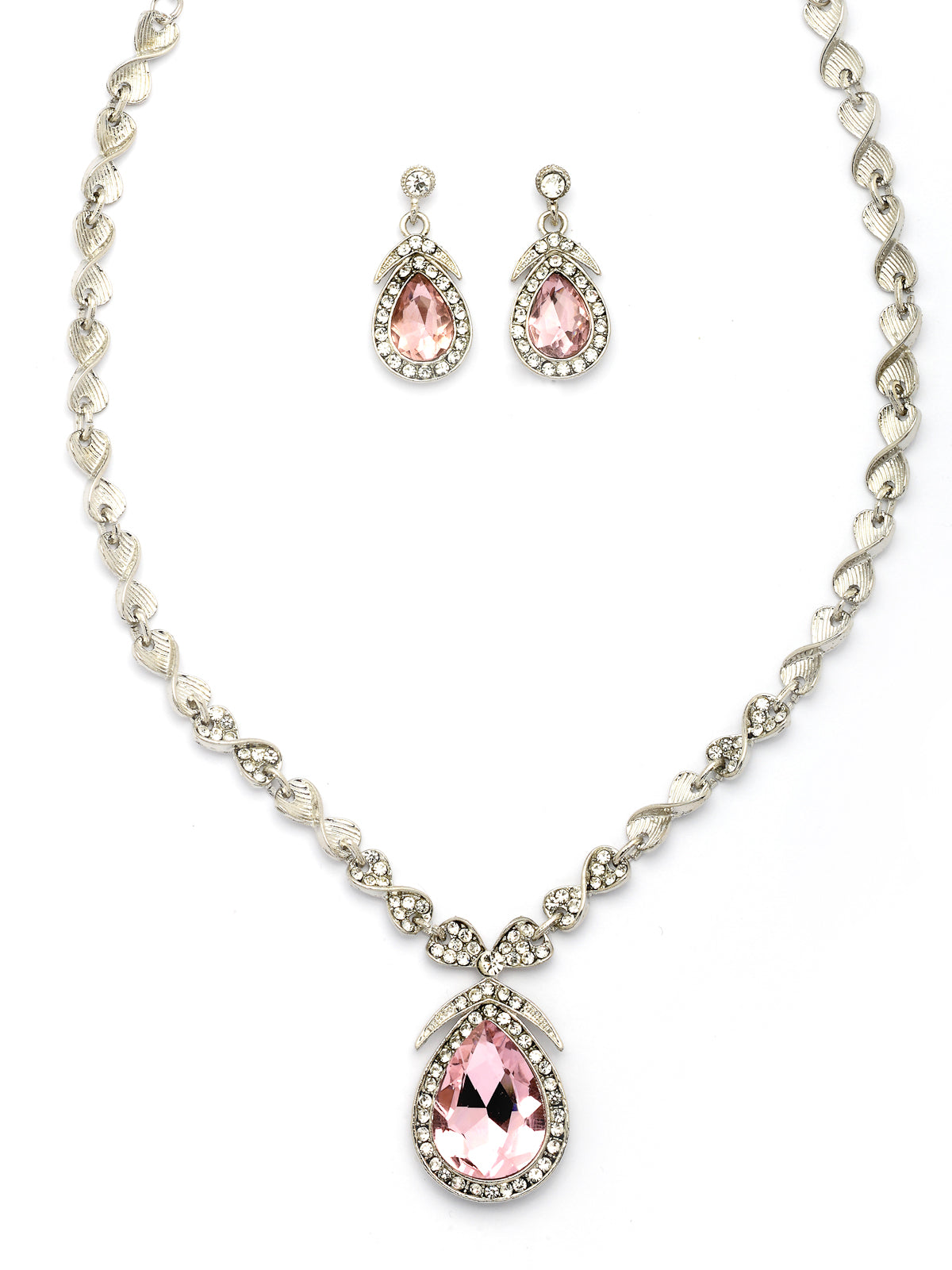 Sukkhi Flawless Fashion Design Rhodium Silver Plated AD Stone Studded Pink Choker Necklace with Drop Earrings Jewellery Set for Women & Girls|NS107387