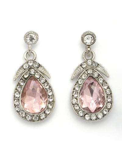 Sukkhi Flawless Fashion Design Rhodium Silver Plated AD Stone Studded Pink Choker Necklace with Drop Earrings Jewellery Set for Women & Girls|NS107387