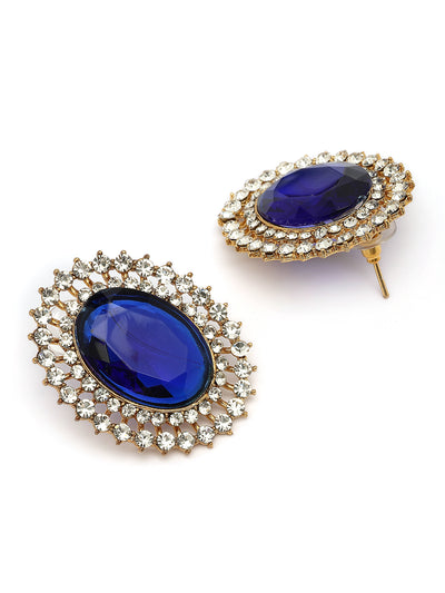 Sukkhi Eye-Catchy Gold Plated with Multi String Faux Pearls Blue Choker Necklace with Studs Earring Jewellery Set For Women & Girls|NS107389