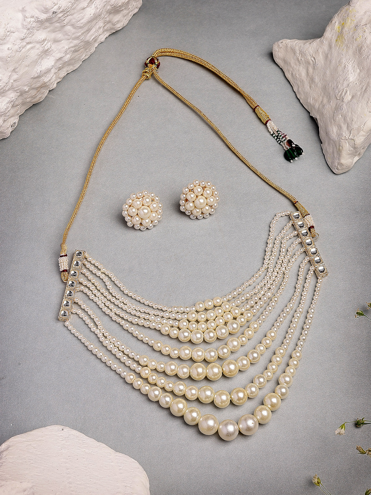 Sukkhi Beautiful Bright Gold Plated Handmade Multilayer Pearls Choker Necklace with Studs Earring Jewellery Set For Women & Girls|Perfect for All Occasions|NS107392