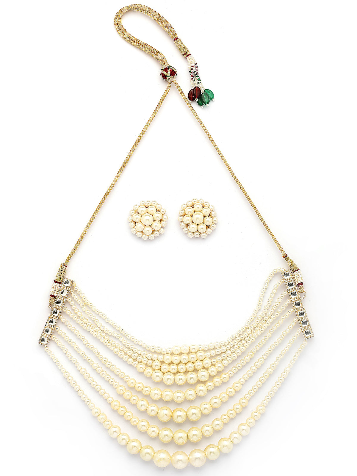 Sukkhi Beautiful Bright Gold Plated Handmade Multilayer Pearls Choker Necklace with Studs Earring Jewellery Set For Women & Girls|Perfect for All Occasions|NS107392