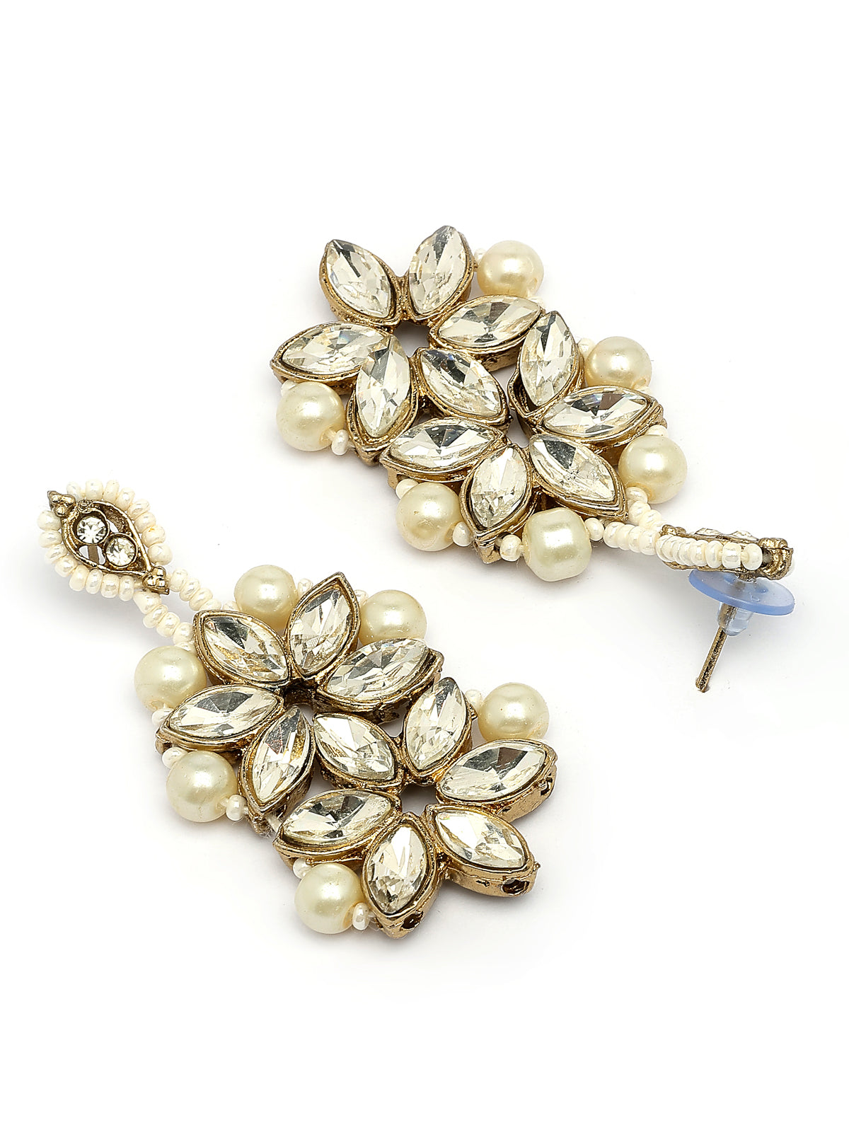 Sukkhi Unique Fashionable Gold Tone AD Stone Shine Stones Studded & Multistrand Pearls Choker Necklace with Drop Earring Jewellery Set For Women & Girls|NS107394