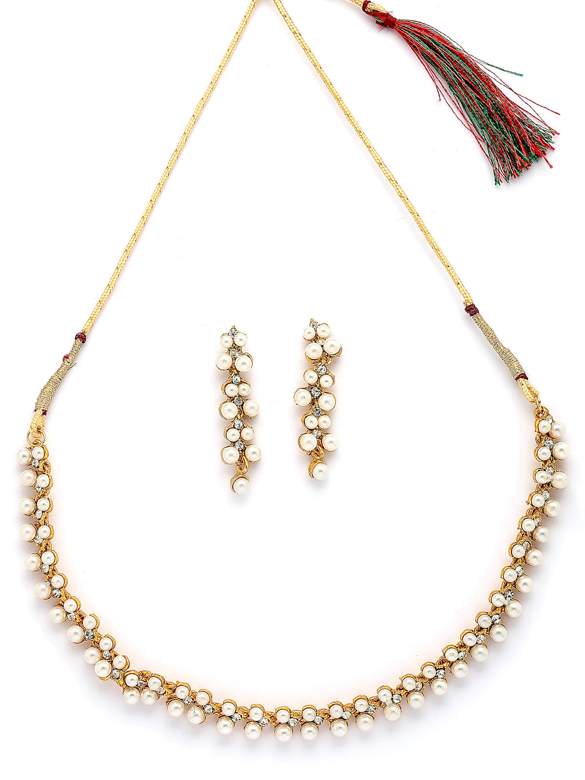 Sukkhi Beautiful Stylish Gold Plated Pearls Studded Choker Necklace with Dangle Earring Jewellery For Women & Girls|NS107395