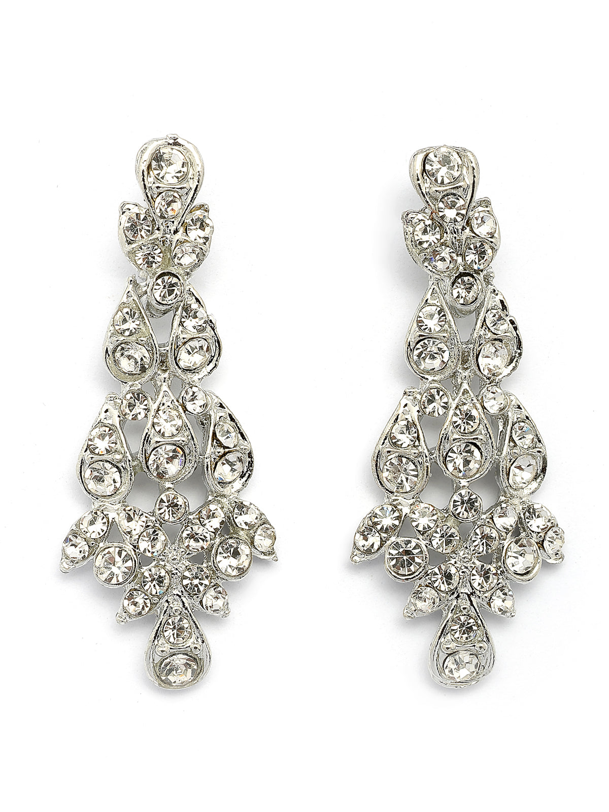 Sukkhi Pretty Stylish American Diamond Studded Rhodium Silver Plated Choker Necklace with Dangle Earring Jewellery Set for Women & Girls|Perfect for All Parties & Festive Occasions|NS107396