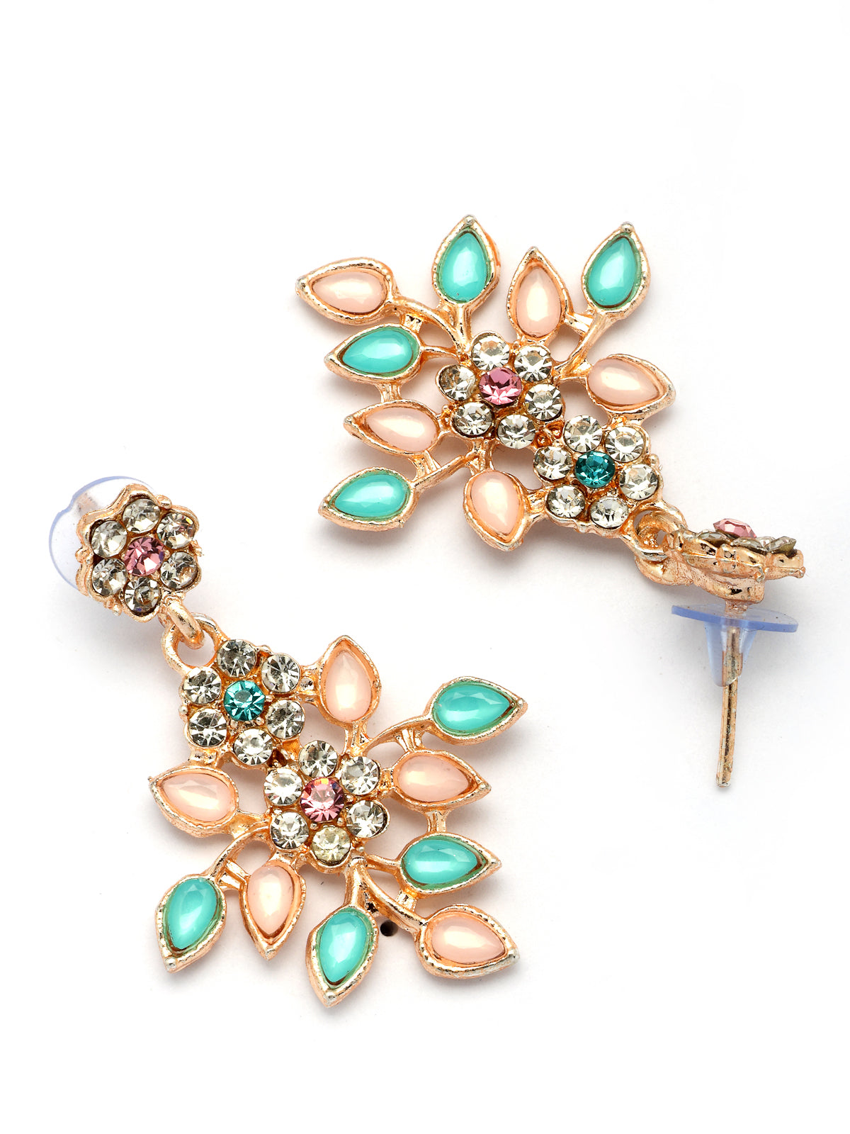 Sukkhi Charming Design Gold Plated AD Stone with Floral & Leaf Shaped Pink & Aqua Blue Choker Necklace with Dangle Earring Jewellery Set For Women & Girls|NS107398