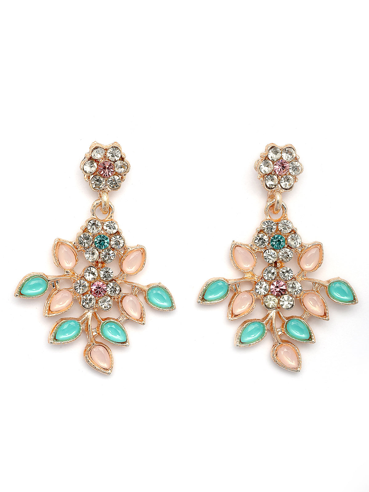 Sukkhi Charming Design Gold Plated AD Stone with Floral & Leaf Shaped Pink & Aqua Blue Choker Necklace with Dangle Earring Jewellery Set For Women & Girls|NS107398