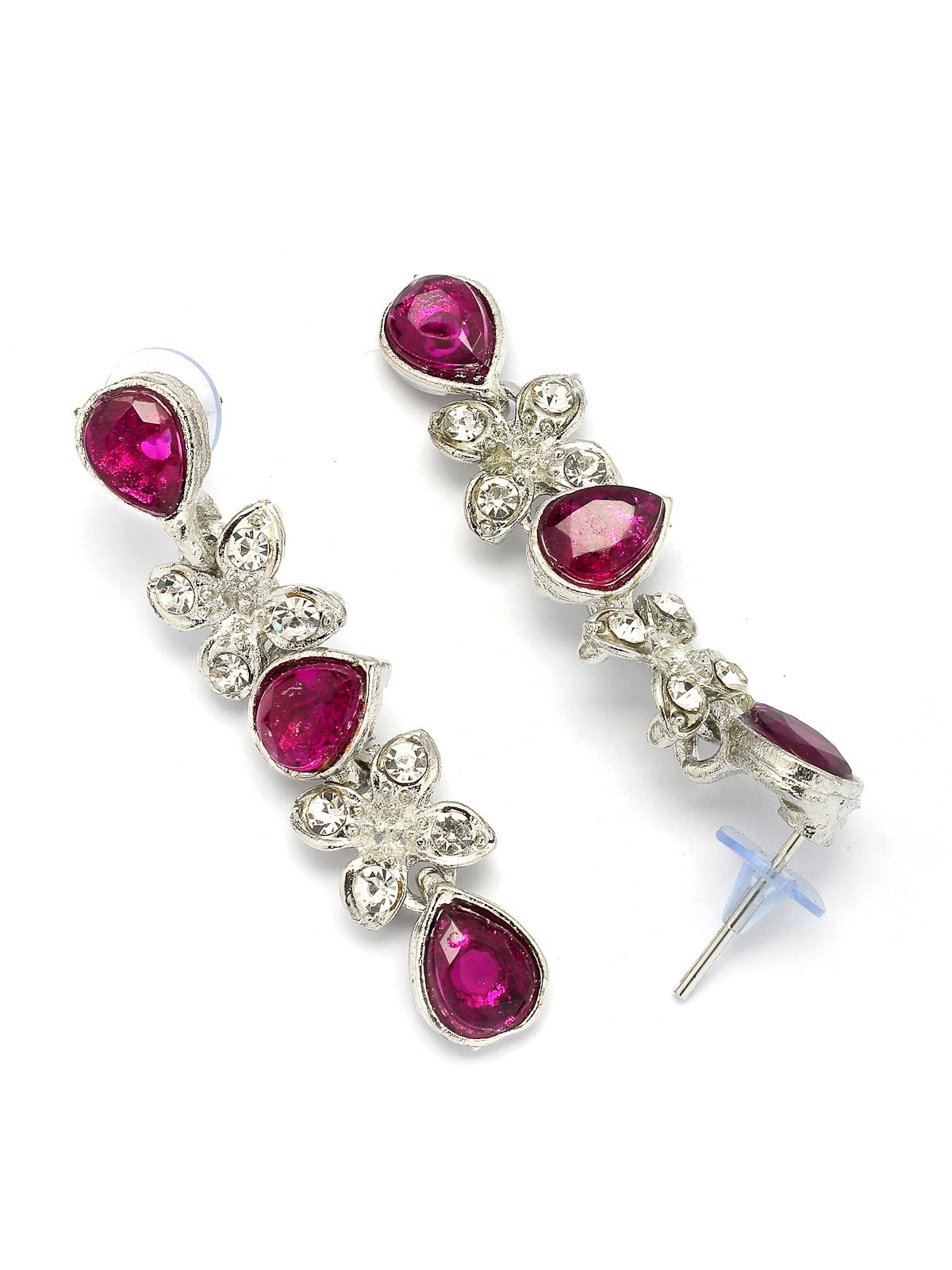 Sukkhi Princess Style AD Stone with Rhodium Plated Silver Red Choker Necklace with Drop Earring Jewellery Set For Women & Girls|NS107399