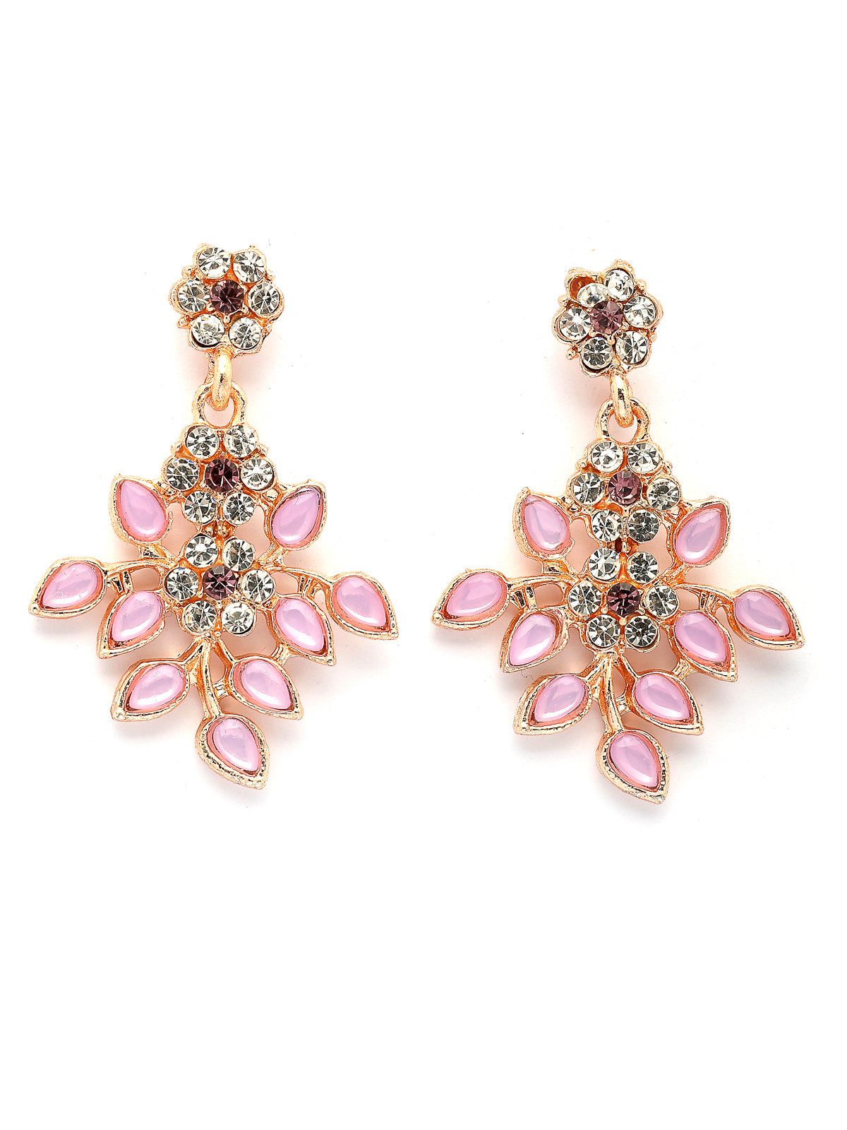 Sukkhi Charming Design Gold Plated AD Stone with Floral & Leaf Shaped Pink Choker Necklace with Dangle Earring Jewellery Set For Women & Girls|NS107400