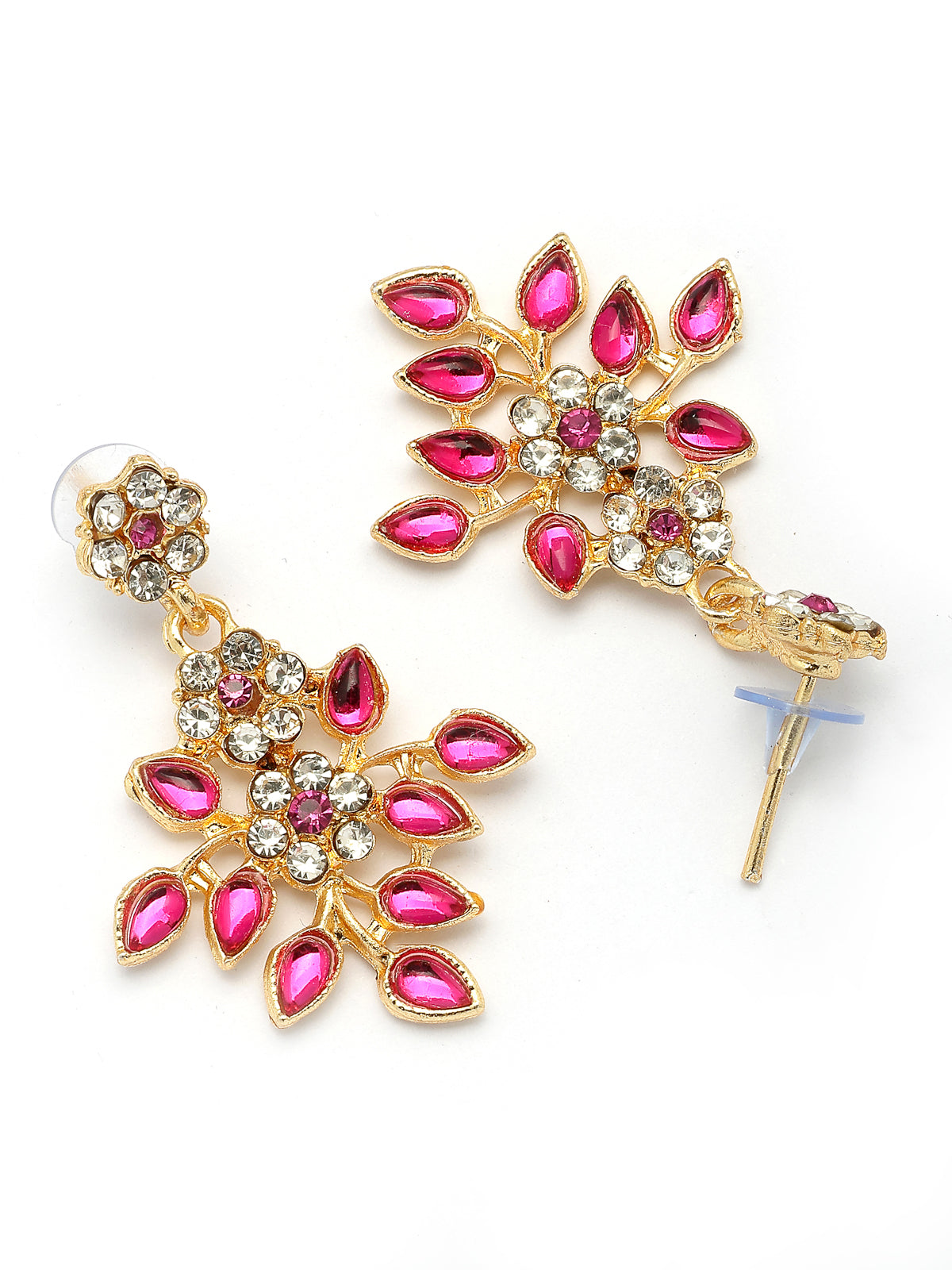 Sukkhi Charming Design Gold Plated AD Stone with Floral & Leaf Shaped Rani Pink Choker Necklace with Dangle Earring Jewellery Set For Women & Girls|NS107401