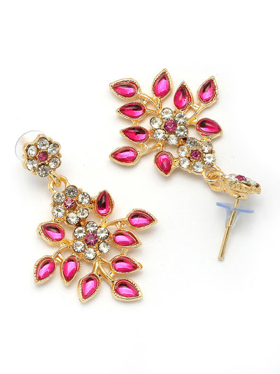 Sukkhi Charming Design Gold Plated AD Stone with Floral & Leaf Shaped Rani Pink Choker Necklace with Dangle Earring Jewellery Set For Women & Girls|NS107401