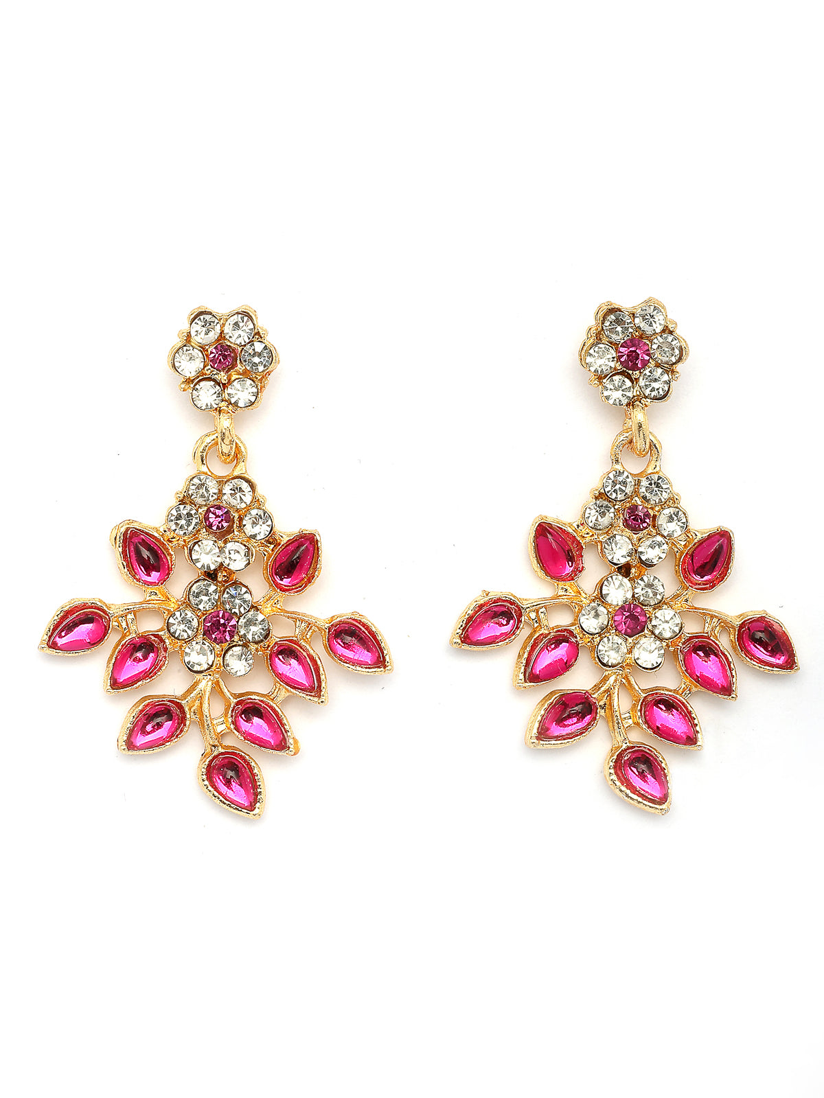 Sukkhi Charming Design Gold Plated AD Stone with Floral & Leaf Shaped Rani Pink Choker Necklace with Dangle Earring Jewellery Set For Women & Girls|NS107401