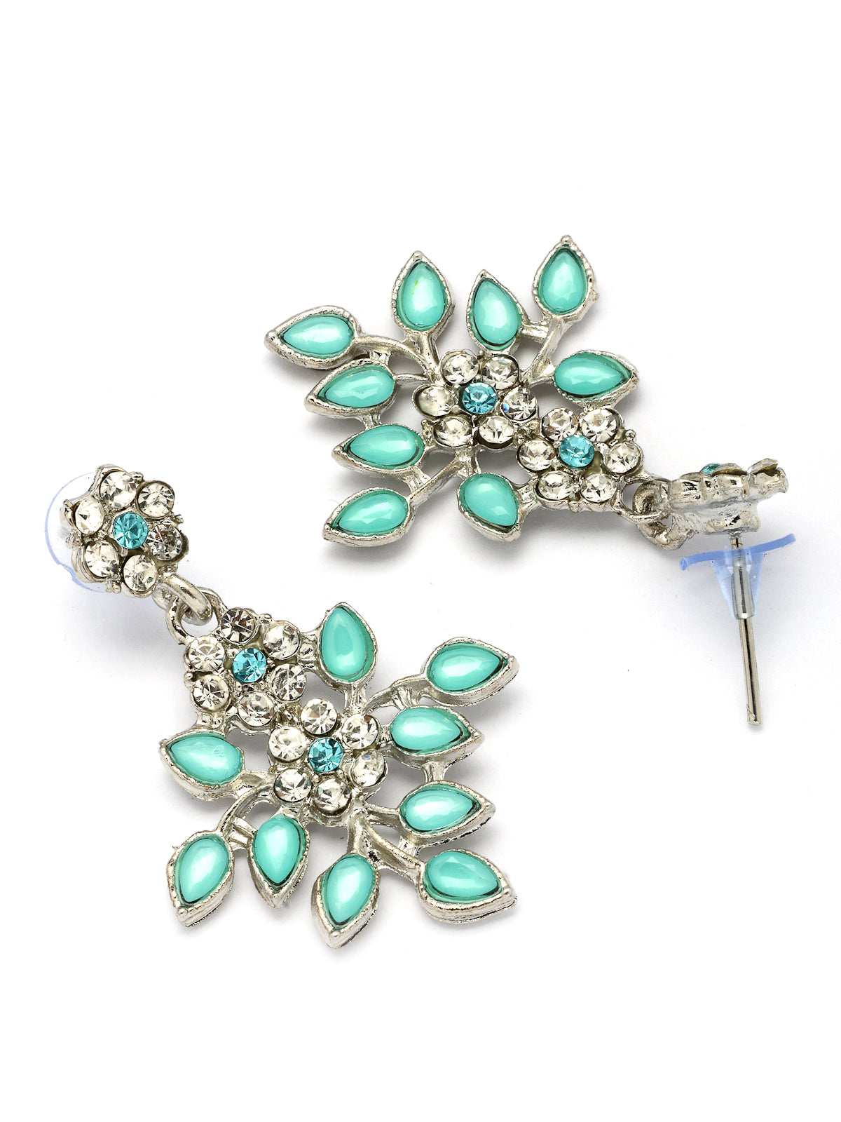 Sukkhi Charming Design Gold Plated AD Stone with Floral & Leaf Shaped Aqua Blue Choker Necklace with Dangle Earring Jewellery Set For Women & Girls|NS107404
