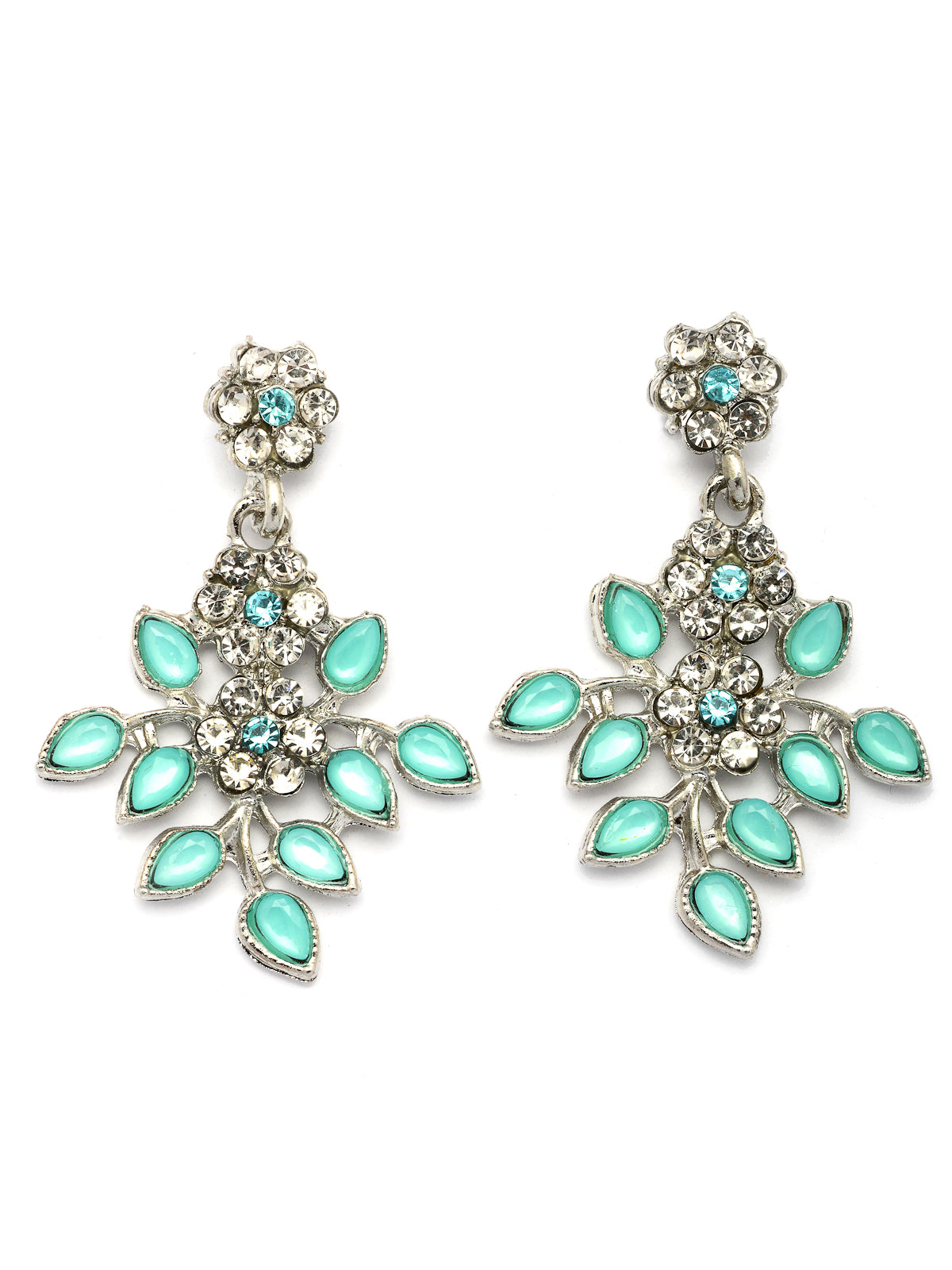 Sukkhi Charming Design Gold Plated AD Stone with Floral & Leaf Shaped Aqua Blue Choker Necklace with Dangle Earring Jewellery Set For Women & Girls|NS107404