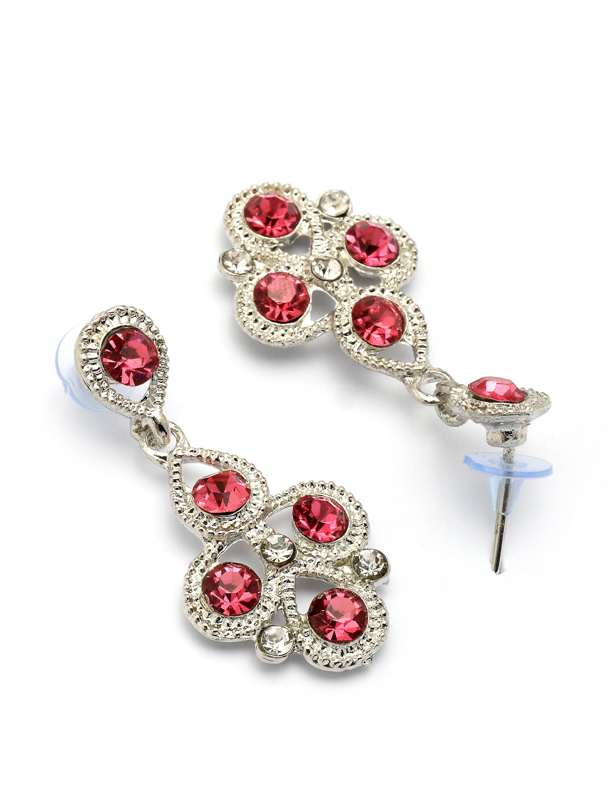 Sukkhi Beautiful Fashion Style Rhodium Silver Plated AD Diamond Studded Pink Choker Necklace with Dangle Earring Jewellery Set For Women & Girls|NS107405