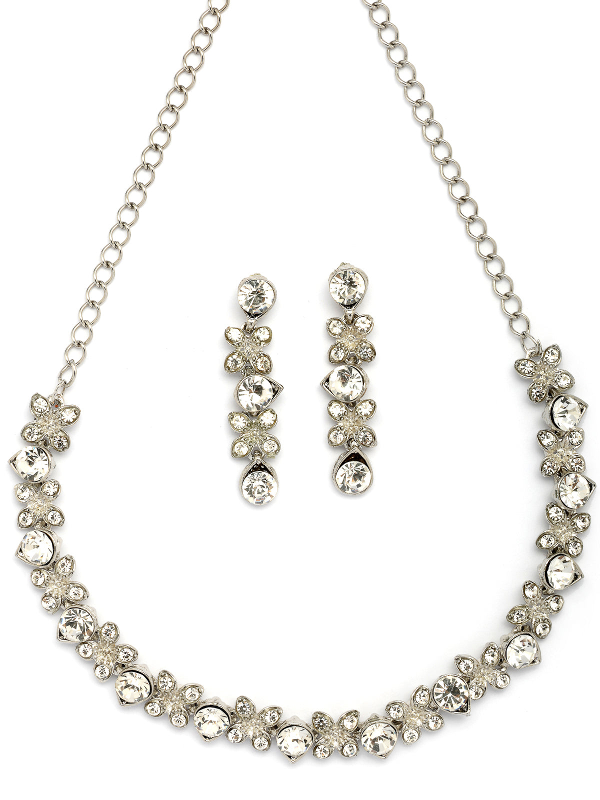Sukkhi Princess Style AD Stone with Rhodium Plated Silver Choker Necklace with Drop Earring Jewellery Set For Women & Girls|NS107407