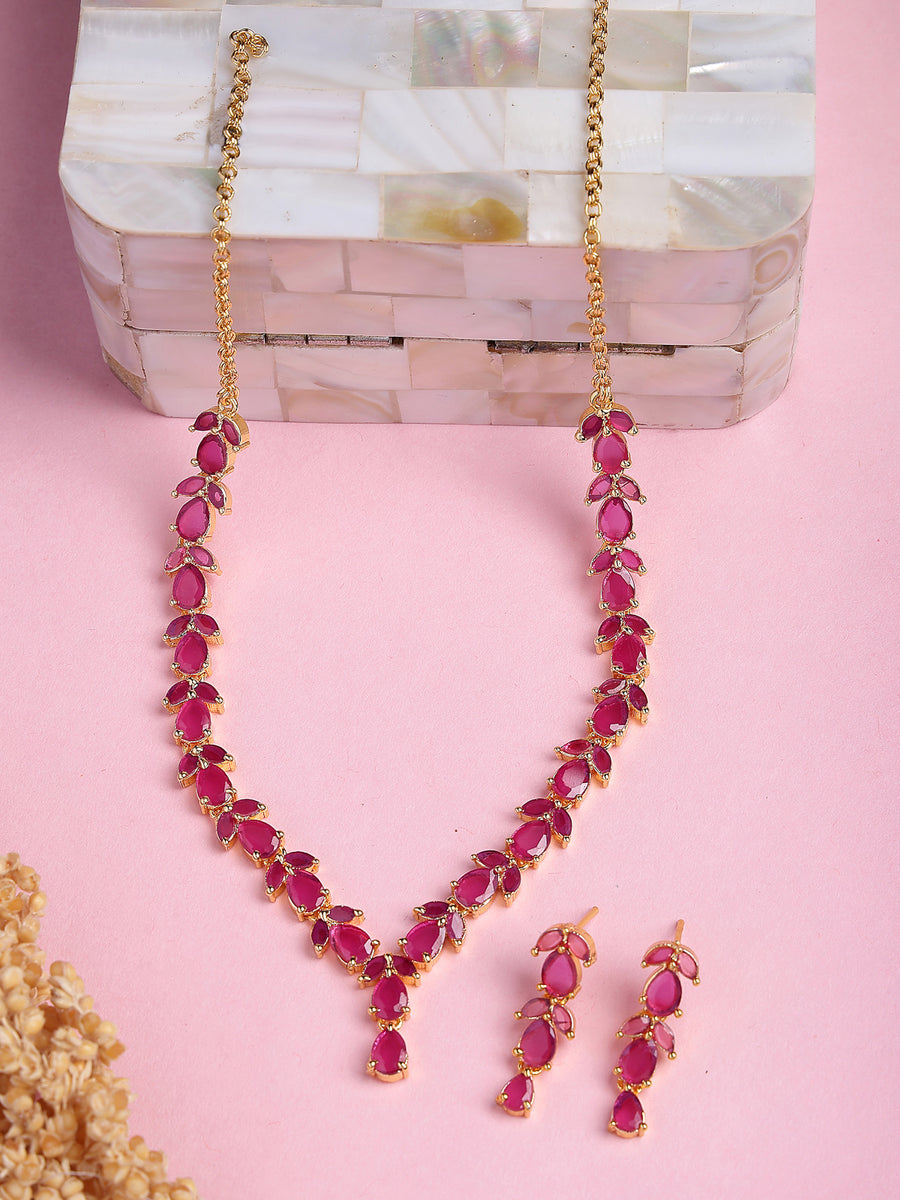 Sukkhi Delicate Gold Plated Ruby Choker Necklace with Drop Earring Jewellery Set For Women & Girls|NS107412