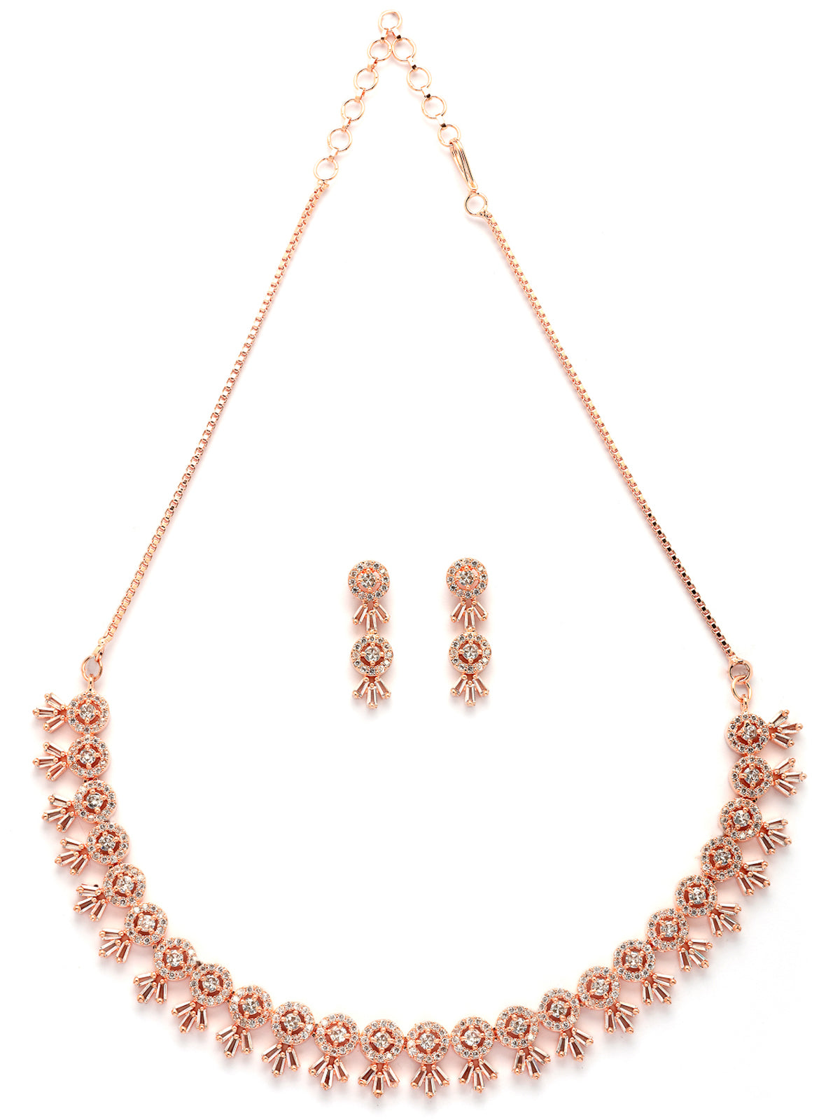 Sukkhi Sensational Stylish American Diamond Studded With Rose Gold Detailing Choker Necklace with Dangle Earring Jewellery Set For Women & Girls|NS107413
